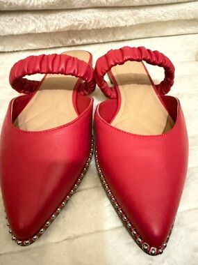 BCBGeneration Red Pointed-Toe Slingback Sandals with Studded Trim